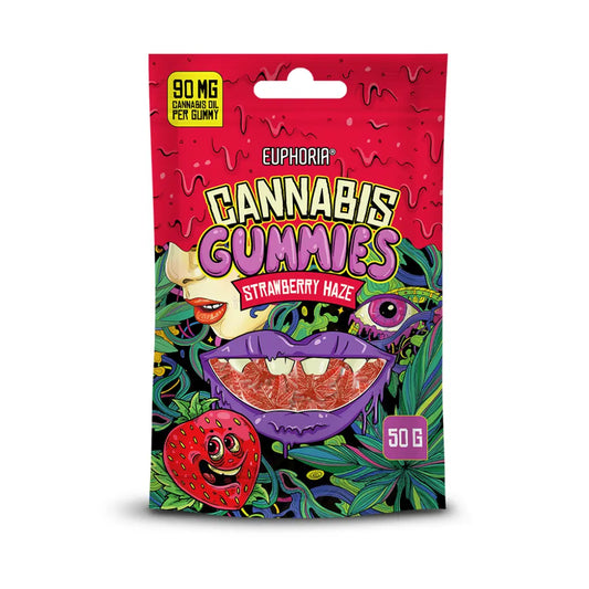 Ζελεδένιες καραμέλες κάνναβης Euphoria Strawberry Haze – γεύση φράουλα με ελαφριά νότα εσπεριδοειδών, χωρίς THC